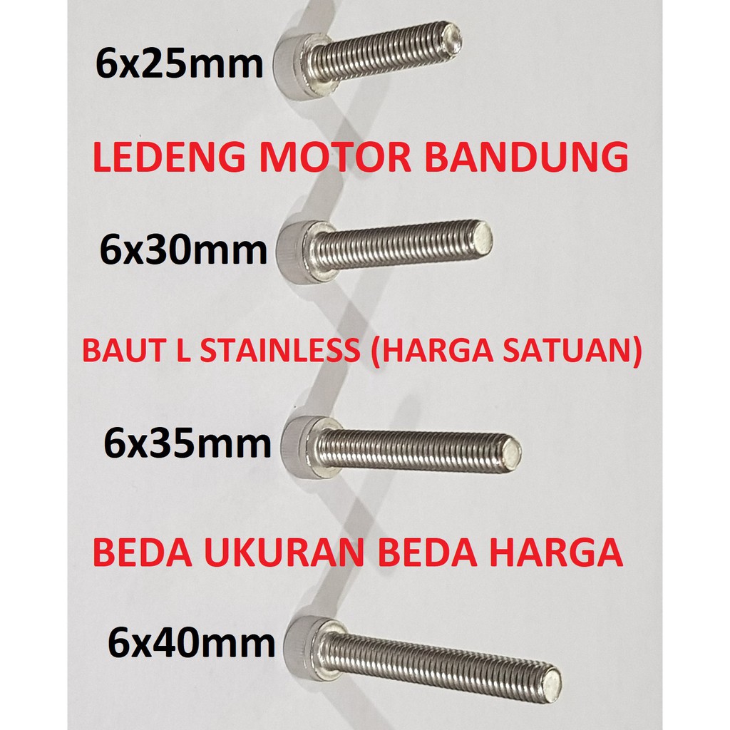 Baut L M6x30 Stainless Diameter 6mm Panjang 30mm