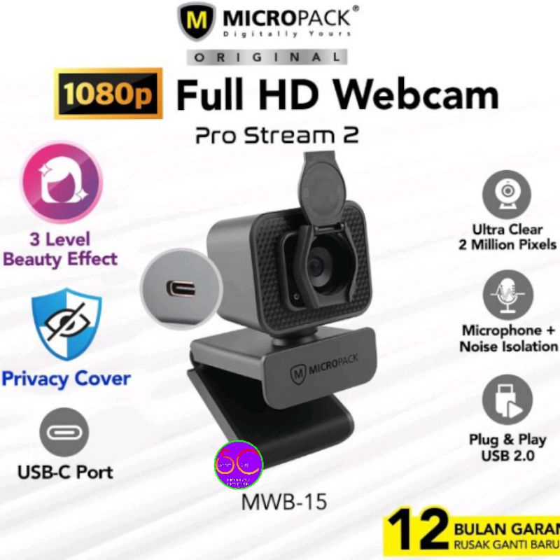 Webcam Full HD 1080P USB C Connector with Microphone MICROPACK (MWB-15)