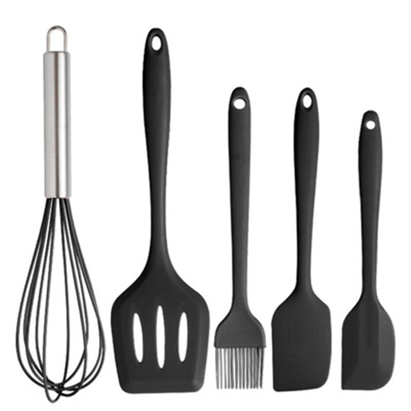 Set Spatula Silikon 5PCS-Hitam / Set Masak Dapur Kitchen Set Spatula Scraper Brush Silicone 5 PCS