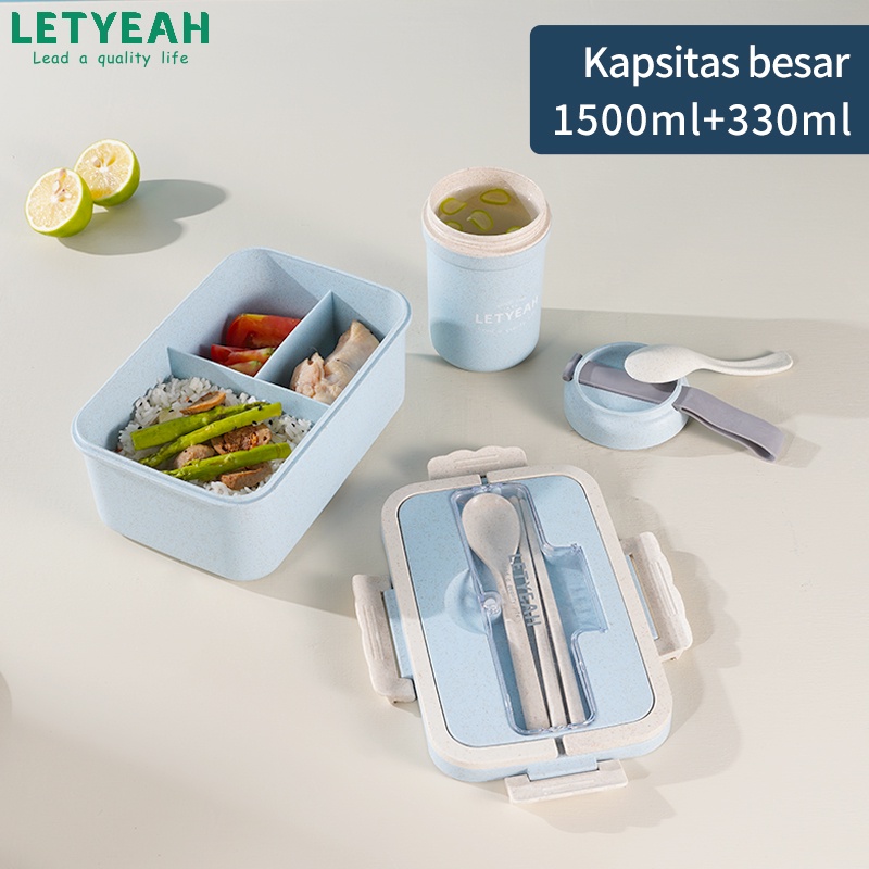 LetYeah Free Mangkuk sup 330ml lunch box set 1500ml Jerami Gandum kotak makan/Free tas bekal