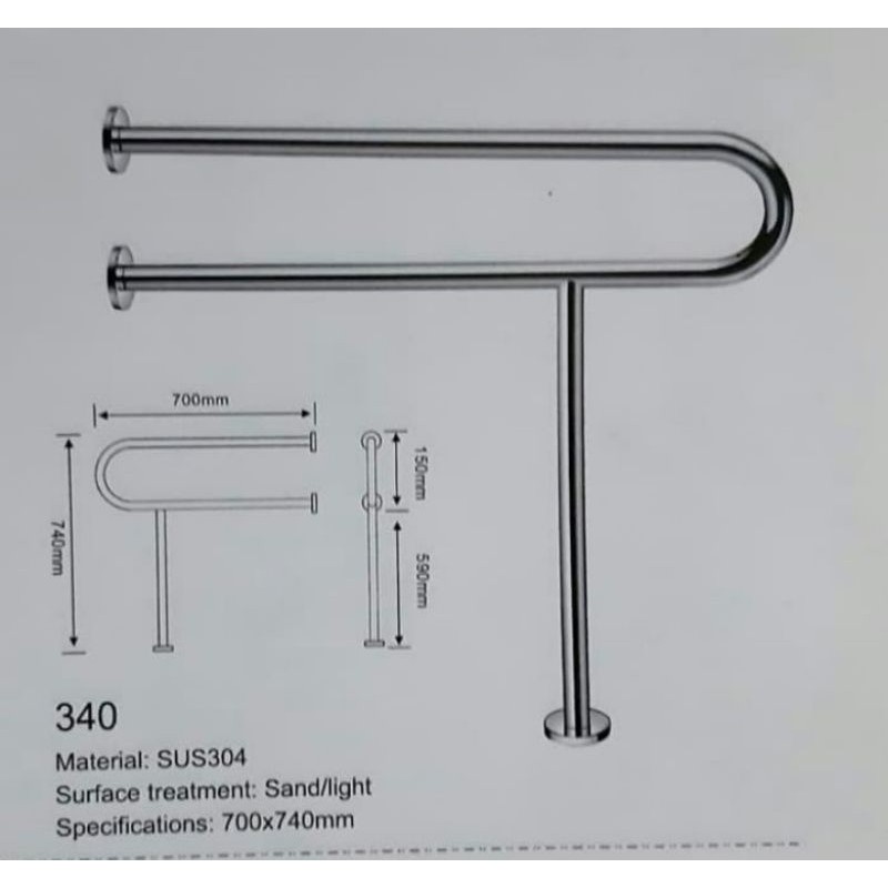 Grab bar stainless Disabelity safety / Disabelity kaki / pegangan Lansia / Pegangan toilet