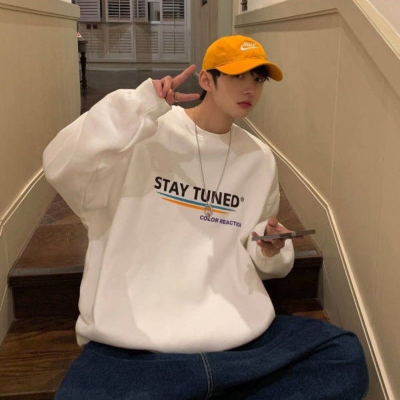 ( S - XXXXXL 6XL) Sweater STAY TUNED COLOR REACTION Korean Harajuku Street Style Bigsize Jumbo Crewneck Unisex Oversize Ulzzang Sweatshirt Urban Style