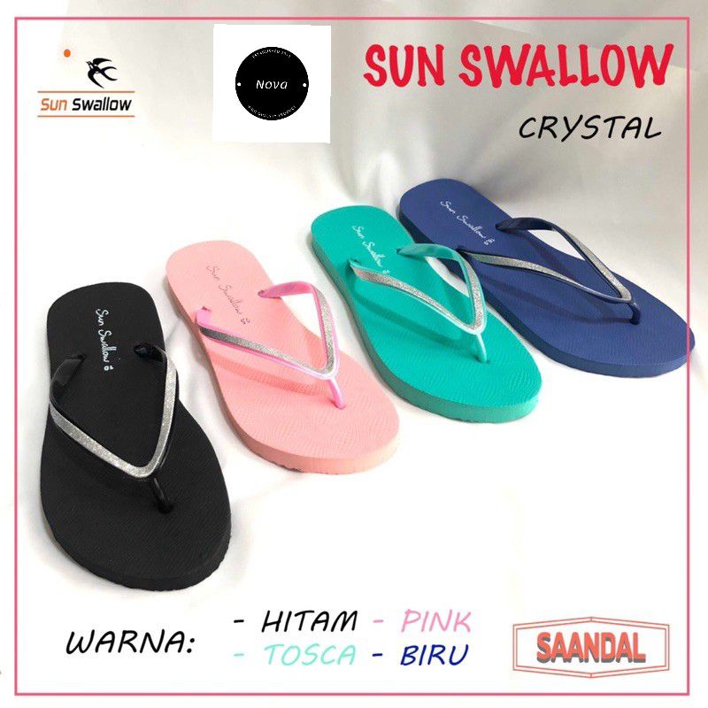 Sandal Jepit Wanita Sun Swallow Crystal Original