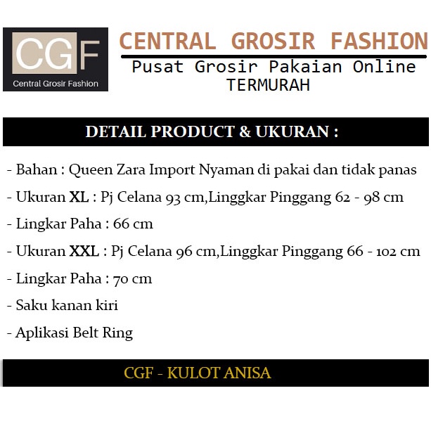 Kulot Anisa - Central Grosir Fashion (CGF) - Ukuran XL-XXL - Queen Zara Import