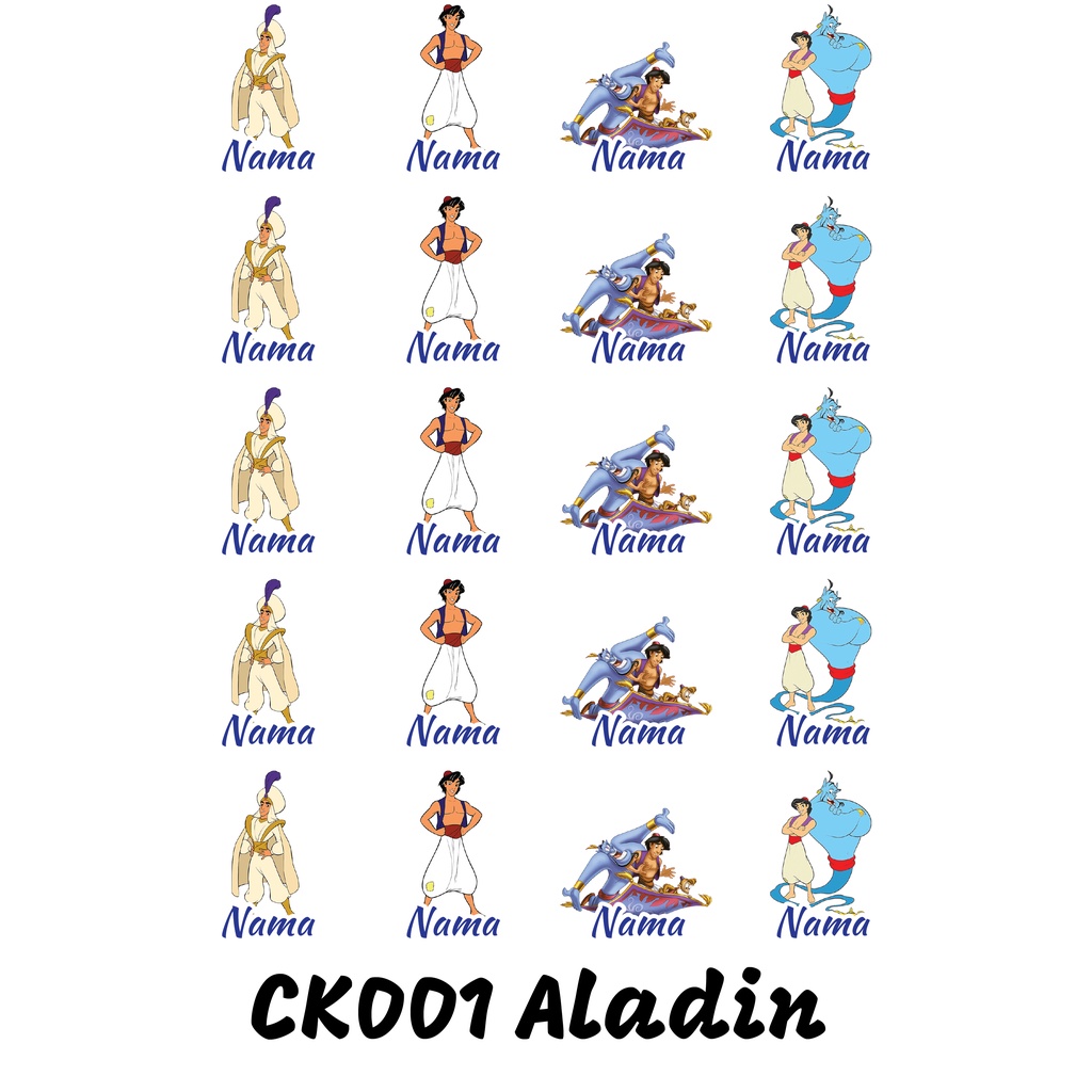 

Sticker Nama Cutting Label Waterproof Tahan Air Aladin (CK001)