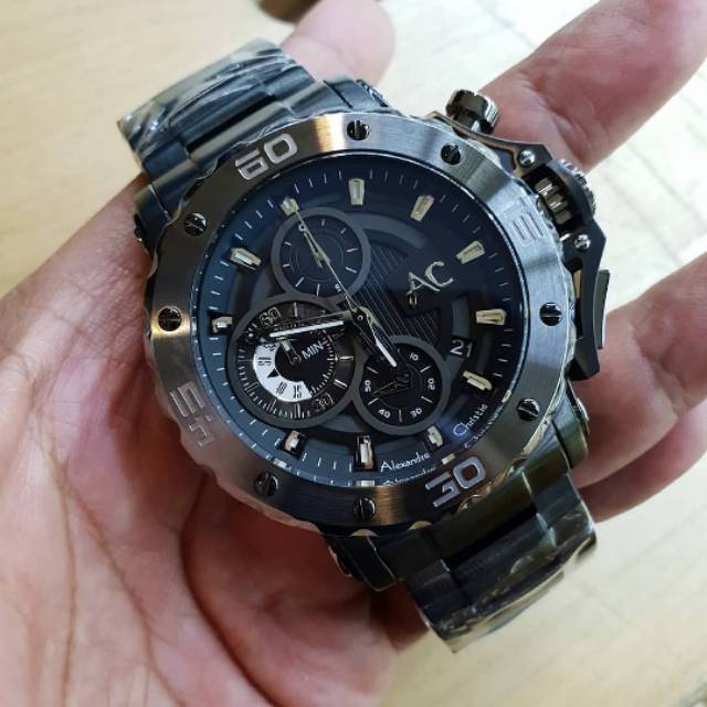 Alexandre christie Collection original ac9205 rantai Stainless steel black