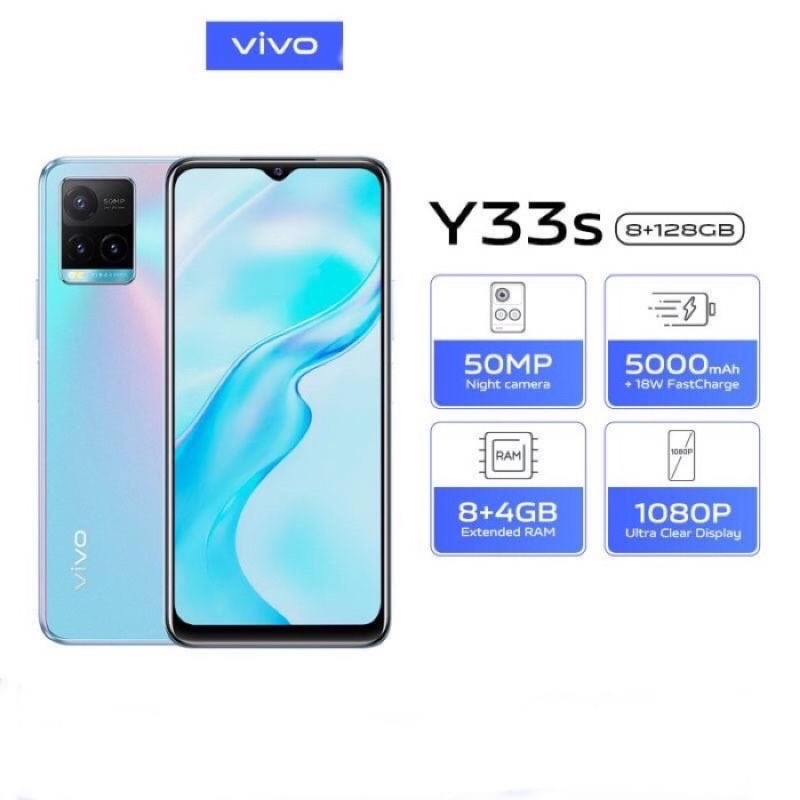 Vivo Y33s [4GB+128GB] MediaTek Helio G80 - 50MP Triple Camera - NFC - 6.58&quot; IPS LCD - 5000mAh Garansi Resmi Vivo 1 Tahun