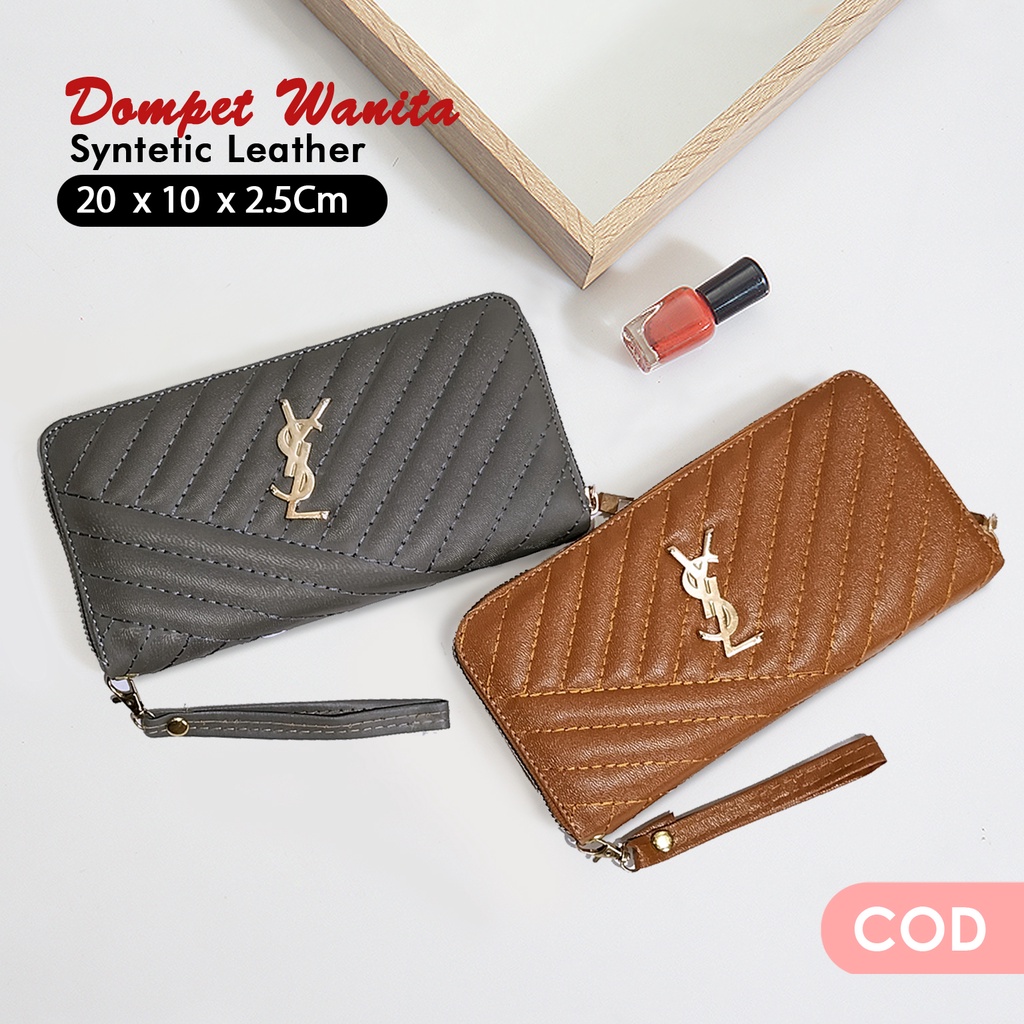 Dompet panjang wanita kulit sintetis dompet uang kartu hp dompet wanita motif garis  emboss terbaru