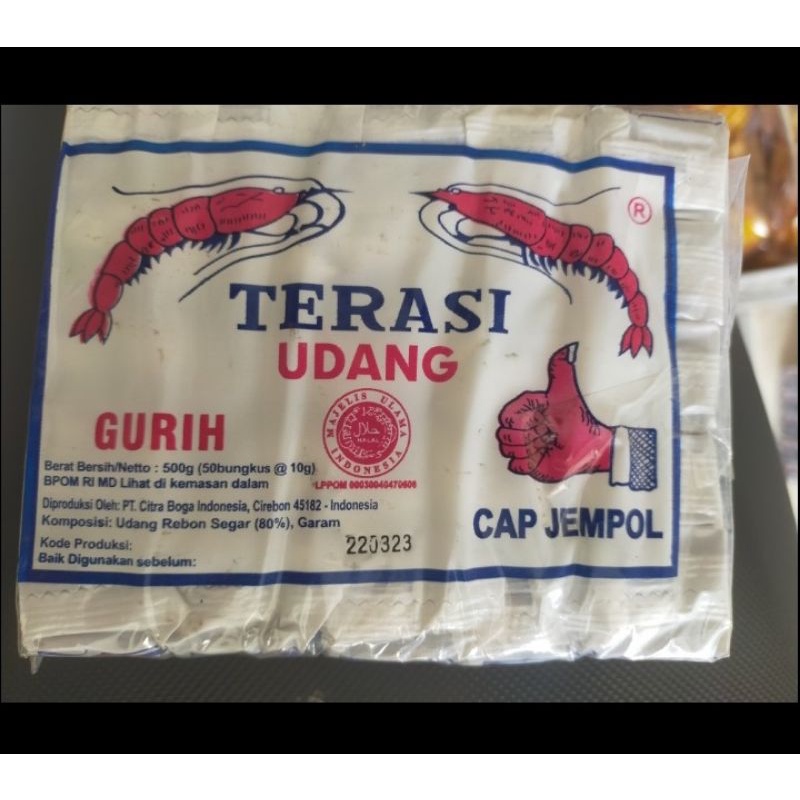 

Terasi Udang Cap Jempol Khas Cirebon Berat 500 Gram Isi 50 Pcs