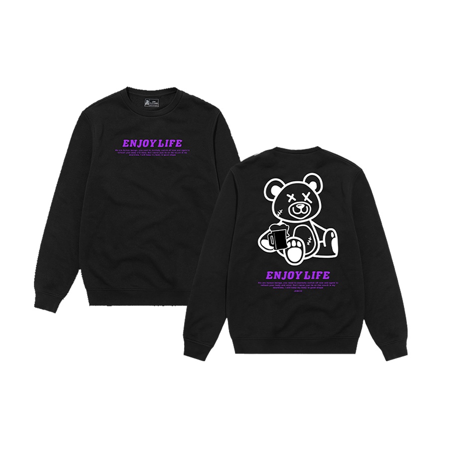 Crewneck Black Motif Simpel Pria dan Wanita Premium Quality-Enjoy Bears Hitam CN