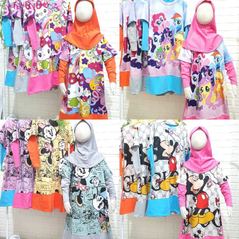 [Bisa COD] Grosir Gamis Dedina Printing - Gamis Karakter Anak