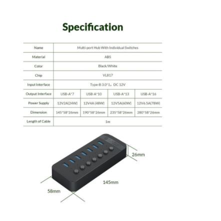 Usb 3.0 hub orico 10 port 5Gbps switch on off adapter 100m cable ct2u3-10ab - Terminal usb3.0 10 slot saklar adaptor