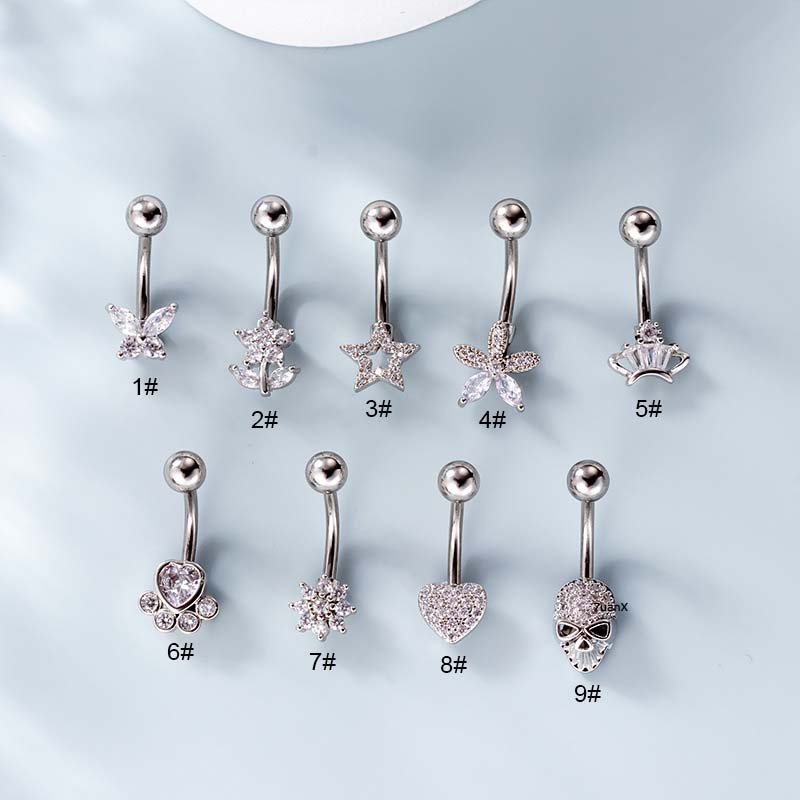 1pc Anting Tindik Perutpusar Stainless Steel 14 Gage Bentuk Hatibunga Hias Zircon Untuk Wanita