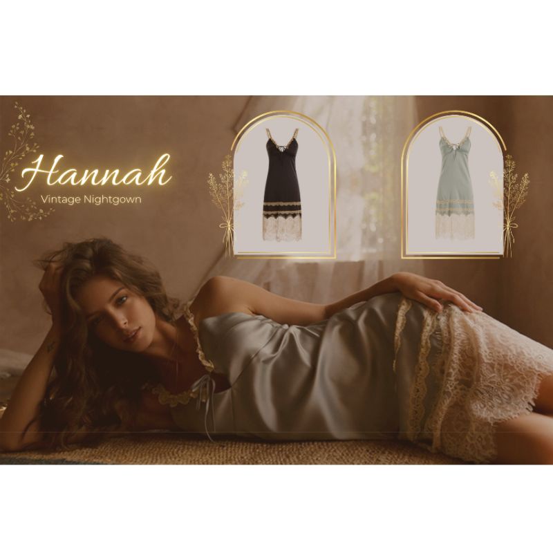 HANNAH vintage nightgown satin silk babydoll lingerie renda