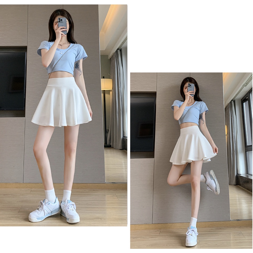 GirlWish Korean Sexy Mini Skort / Korean High Waist Tennis Mini Flared Skirt / Rok Pendek Tenis Korea / Mini Skirt Polos