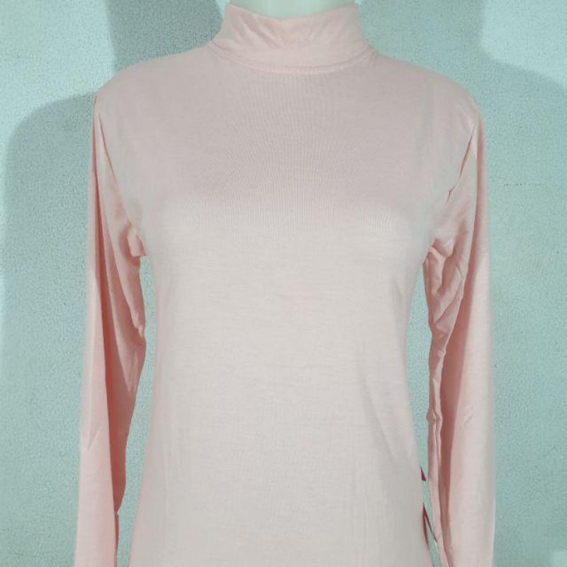 PROMO MANSET BADAN POLOS TEBAL ADEM TURTLENECK BAHAN KAOS TIDAK LICIN-BABY PINK