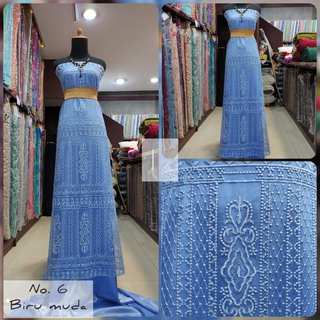 Tile Brokat Chantily Bordir 528-xx68 - Biru Cinderella