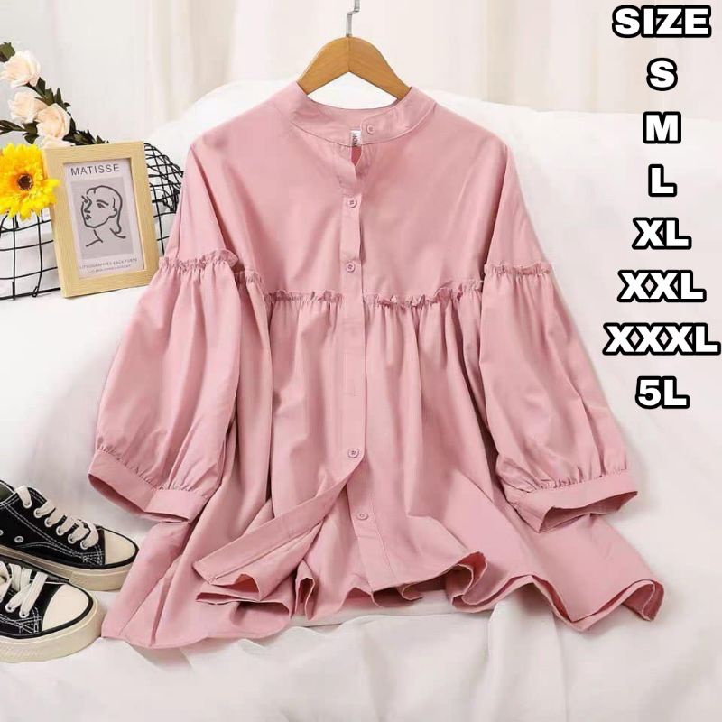 Dalopa Kemeja Wanita Atasan Jumbo Blouse Big size Pakaian Wanita Over Size S M L XL XXL XXXL 5L