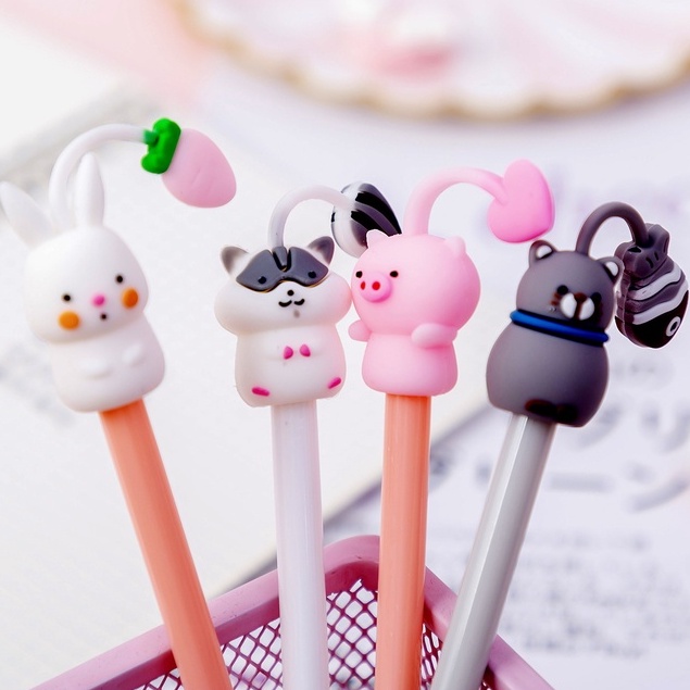 PULPEN GEL PEN KARAKTER CARTOON CAT PIG RABBIT HAMSTER