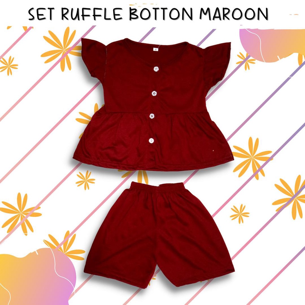 BabynKids - Setelan Anak Perempuan / Setelan Anak Ruffle Set / Set Salur Ruffle Anak / Setelan Anak Harian / Setelan Ruffle Kancing