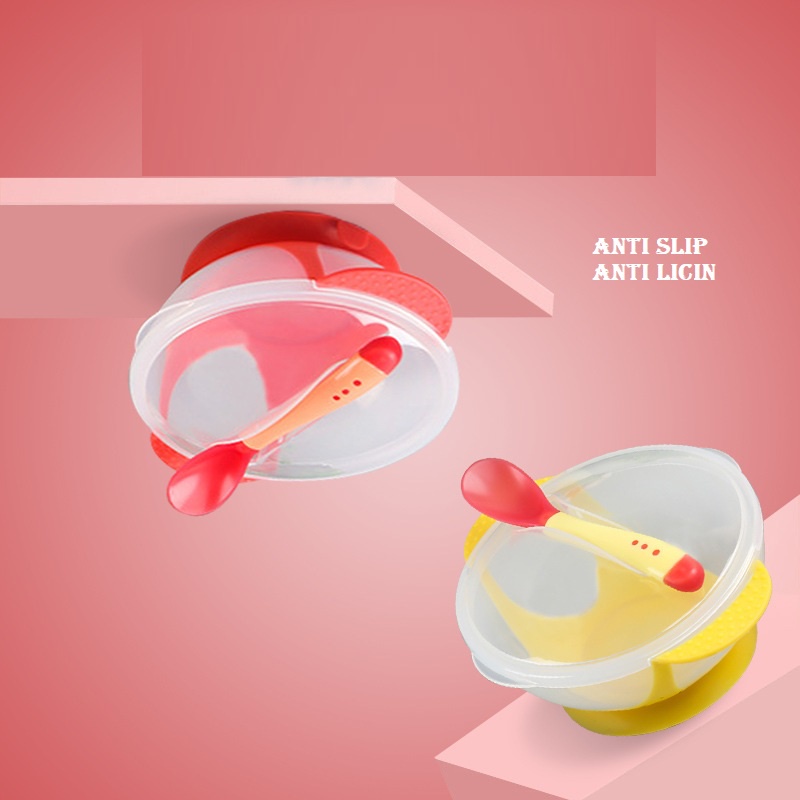 Mangkok sendok garpu bayi Sensor Panas Alat Makan Set MPASI Anti Tumpah Suction 28