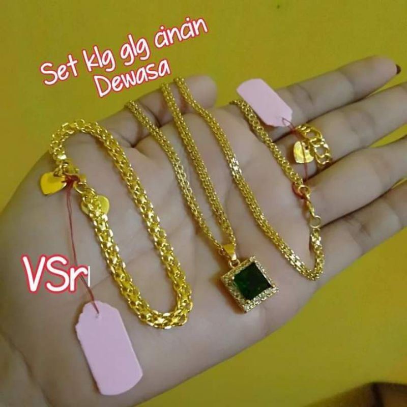 Set kalung cincin gelang lapis emas
