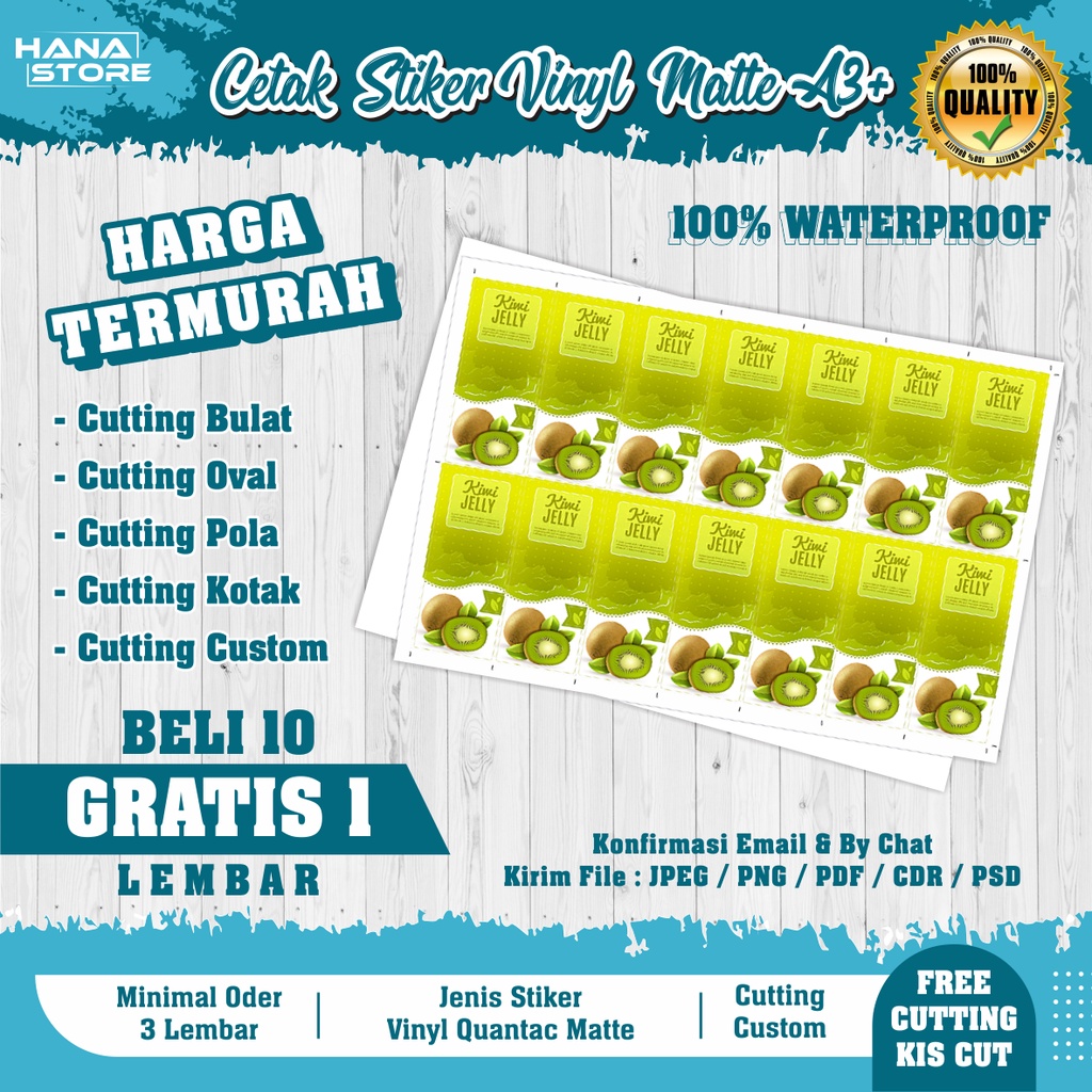 

Cetak Stiker Vynil Matte A3+ (Print & Cutting) Tahan Air Waterproof Quantac