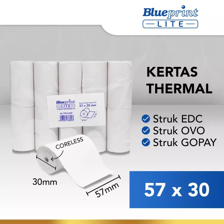 

(10 pcs) Kertas thermal 57x30 POLOS / Kertas Struk 57x30 mm Kertas Brilink