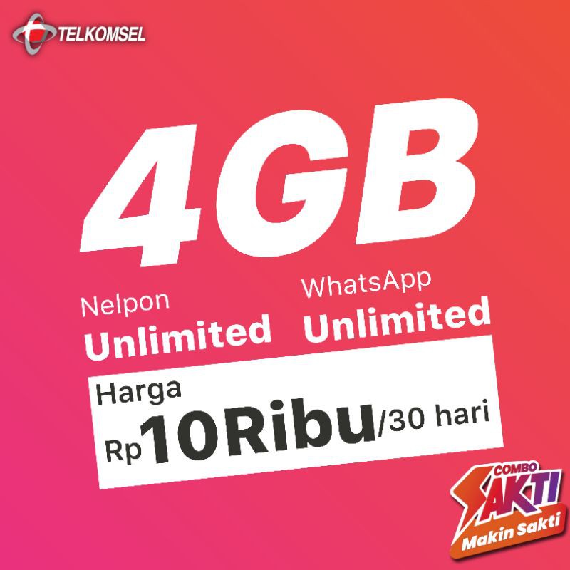 Kartu Sakti 4GB, WA Unlimited, Nelpon Unlimited 30 Hari