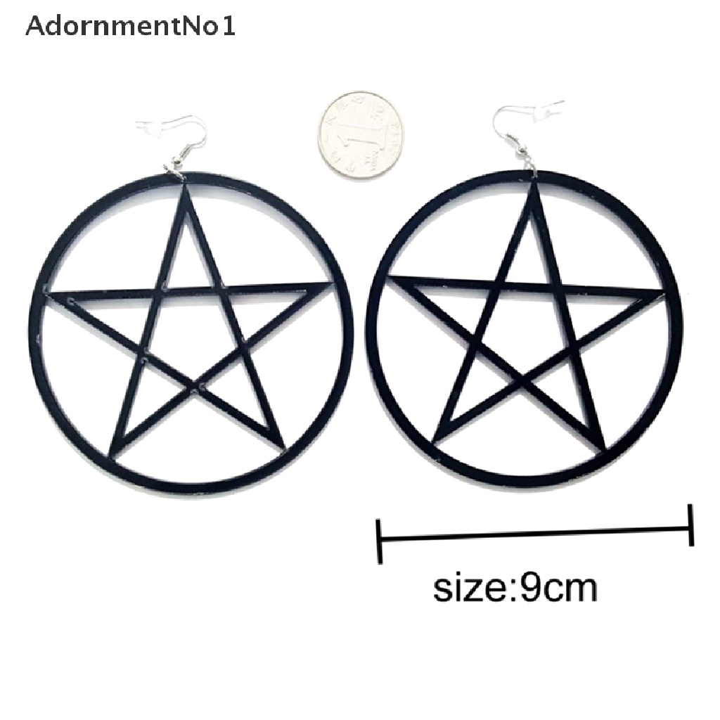 (AdornmentNo1) Anting Tusuk Gantung Desain Lingkaran Hollow + Bintang Pentagram Untuk Wanita