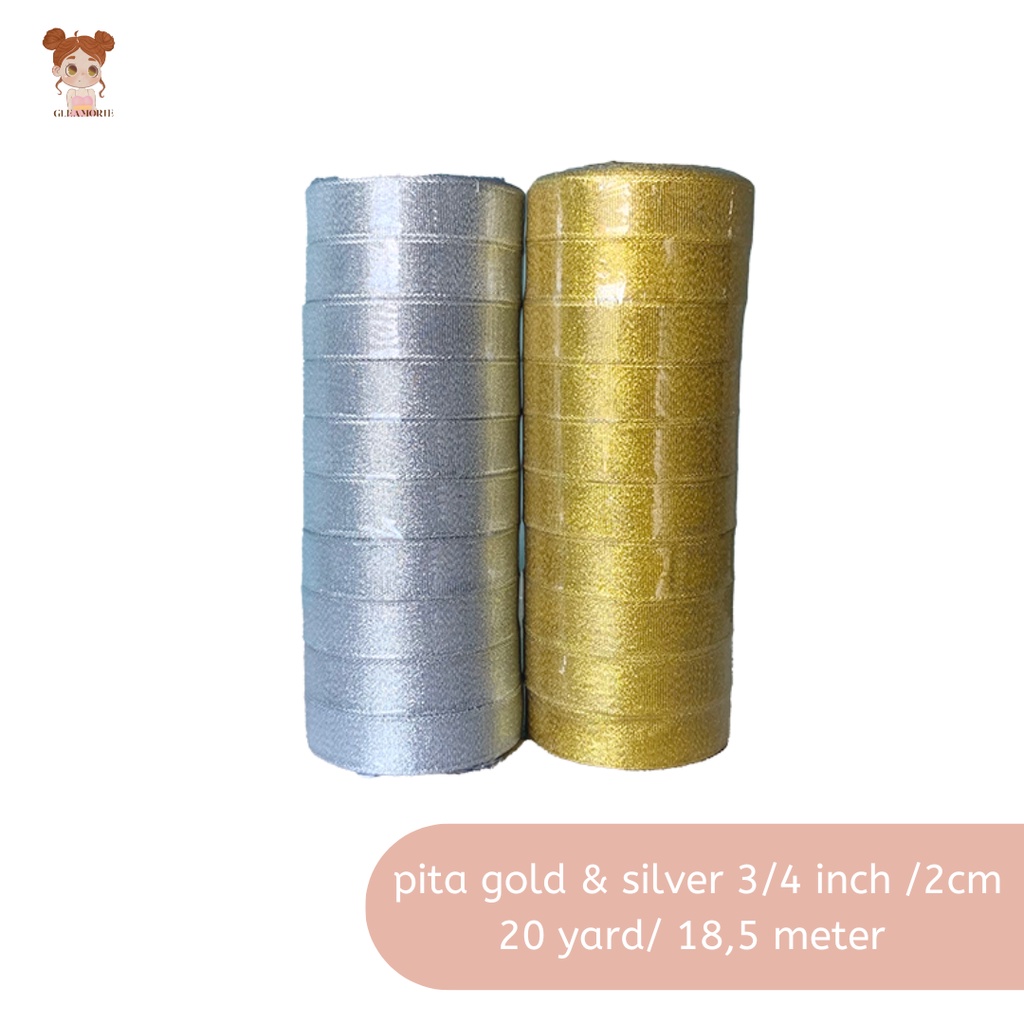 

pita gold / silver glitter 2cm 3/4inch per roll 20 yard 18,4 meter grosir emas / perak