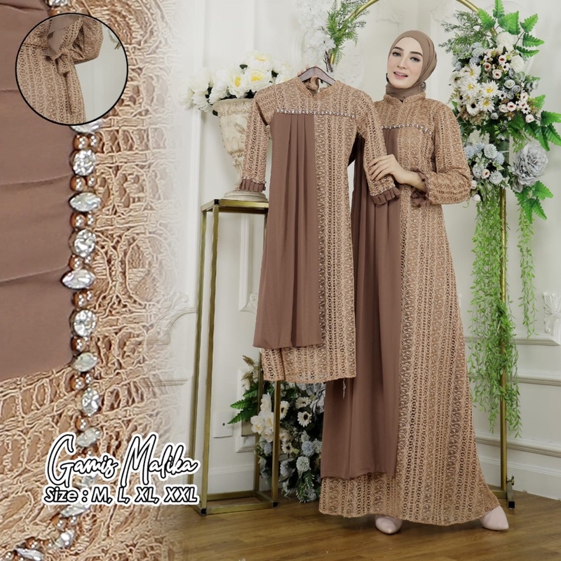 AZURA SCRAF / Gamis Malika Couple Ibu dan Anak / Gamis Modern Couple / Gamis Brokat Malika Original / Gamis Kekinian / Gamis Couple / Gamis Anak / Gamis Dewasa / Gamis Premium