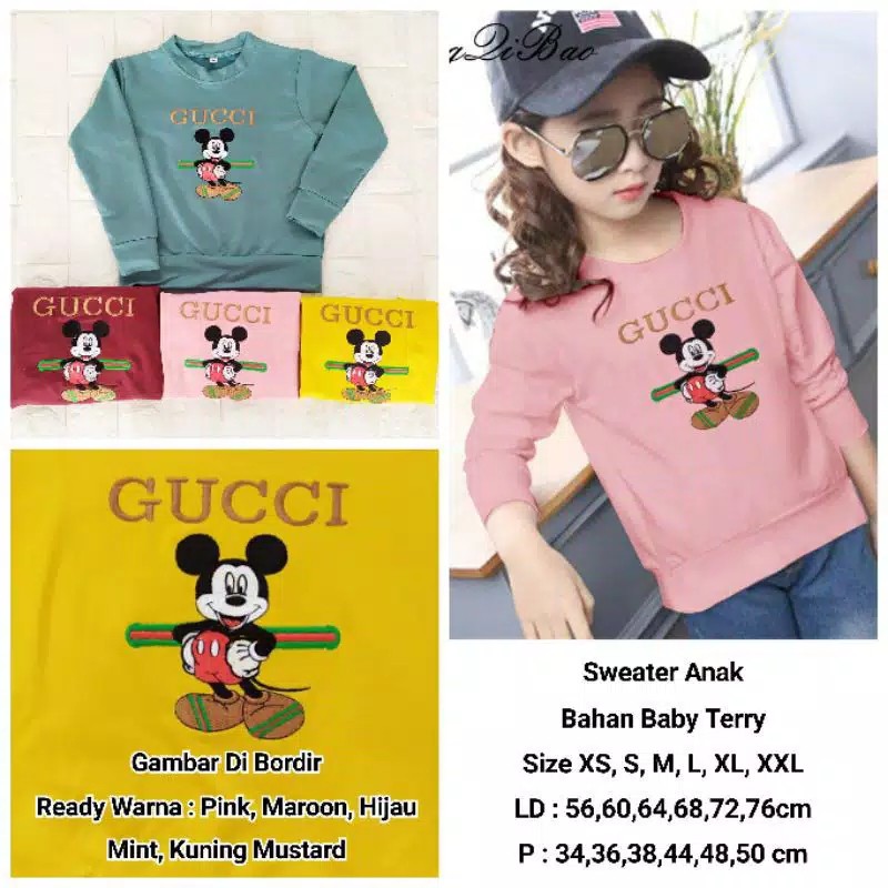 Sweater Anak Perempuan Gambar Minnie bordir GUCCI import