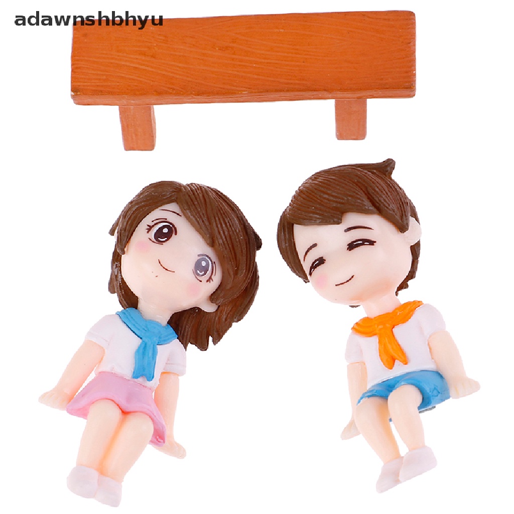 Adawnshbhyu 1set Sweet Couple DIY Patung Miniatur Mini Taman Deco Kursi Lanskap Mikro