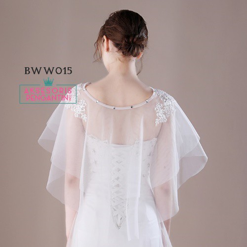 [PALING MURAH] AKSESORIS PENGANTIN BROKAT KOREA BOLERO PESTA LACE PUTIH BWW015