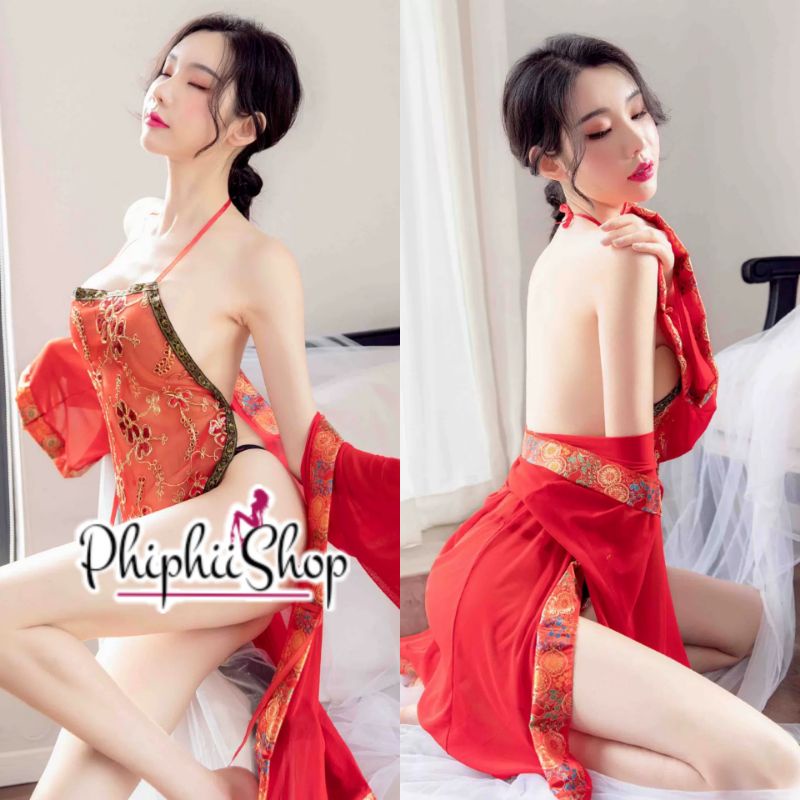 Kimono Bikini Gstring China Vintage Costume Cosplay Bordir Bunga Merah