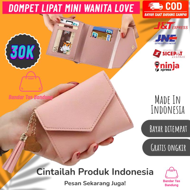 DOMPET LIPAT MINI WANITA LOVE - Dompet Lipat Mini Wanita Dompet Lipat Cewek Dompet Korea Dompet Wall