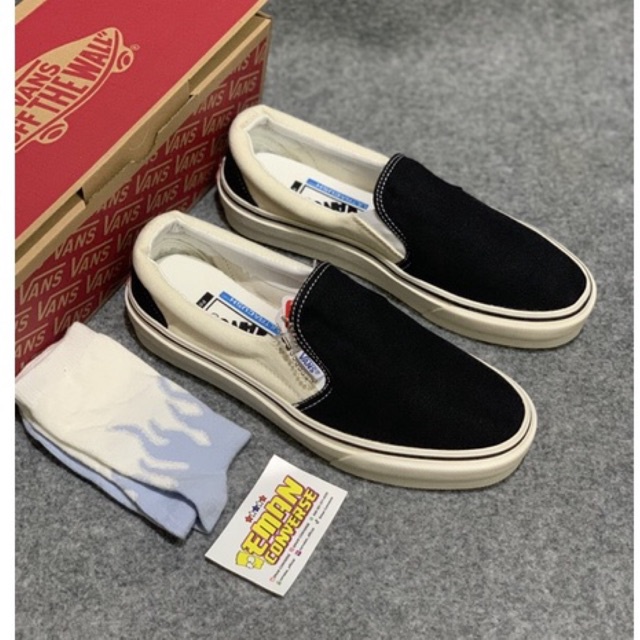 SEPATU V4NS Slip ON BLACK WHITE CREAM OG ANAHEIM FACTORY UNISEX PRIA WANITA