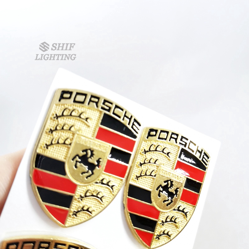 4pcs Stiker Emblem Logo Kuda Porsche Bahan Metal Warna Emas Untuk Dekorasi Mobil