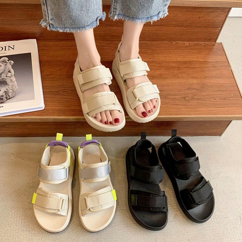 [littlecrab] Sandal Gunung Hitam Putih Neon Sandal Wanita Berkualitas Hak Tinggi Sandal Tali Selop Kasual Kekinian Korean Style