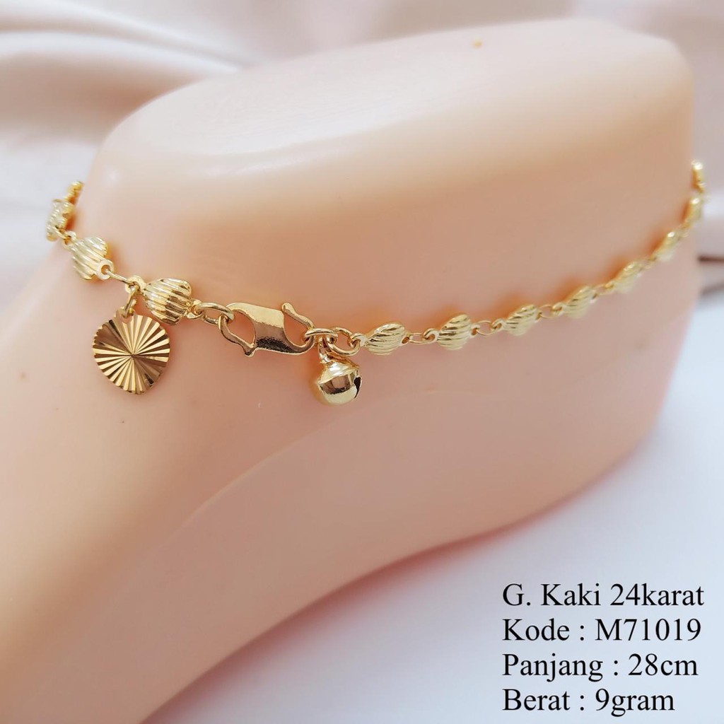 [BAYAR DITEMPAT] M71019 Gelang Kaki Rantai Love Ukir Lapis Emas 24karat Lonceng Bunyi  Emas Asli
