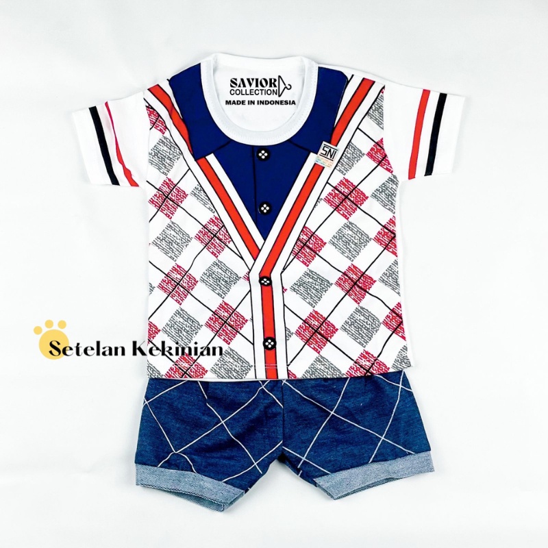 [SK] Set Anak Laki Laki 3bln-12bln Setelan Bayi Cowok Rompi Tuxedo Dadu Kancing Kaos Anak Keren COD