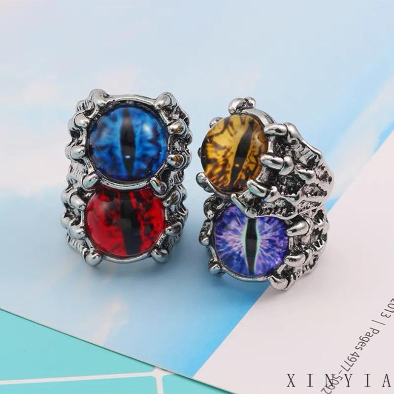 【Bayar di tempat】Cincin Desain Mata Iblis 4 Warna Gaya Punk Untuk Pria Dan Wanita