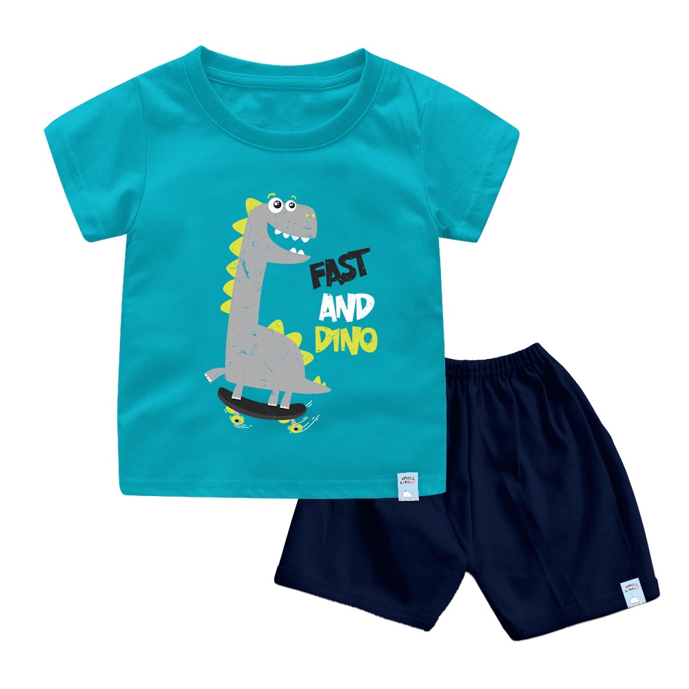 Setelan Kaos Dino Skate Anak Usia 1-8 Tahun Combed 30s