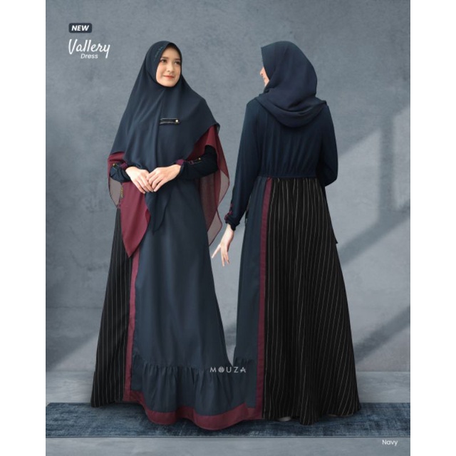 new vallery dress gamis remaja terbaru  kombinasi polos simple elegan