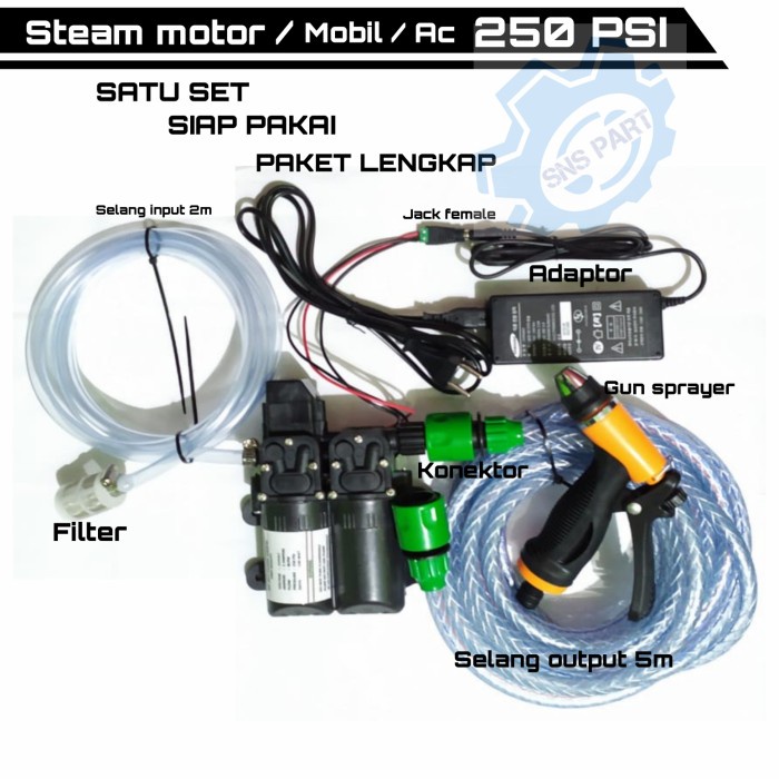 Pompa Dc 250 PSI / Alat cuci motor tekanan tinggi /Alat stim satu set