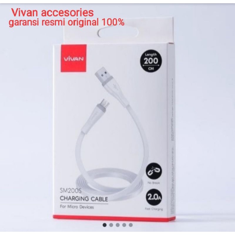 VIVAN SM200S 2A-200CM Micro Quick Charge SR Extended Protection Flat Design Data Cable WHITE