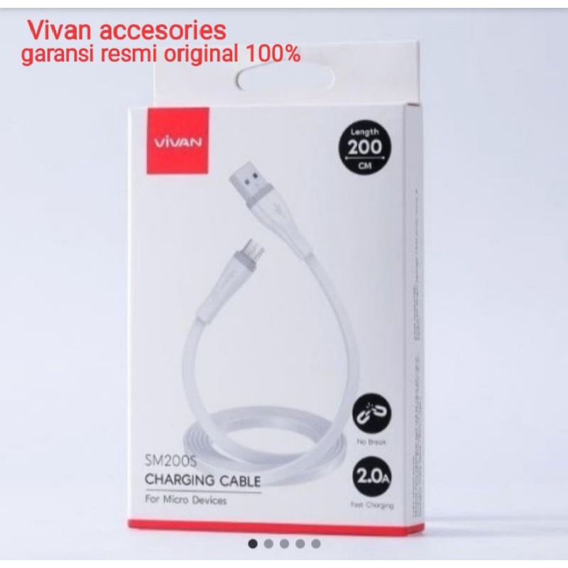 VIVAN SM200S 2A-200CM Micro Quick Charge SR Extended Protection Flat Design Data Cable WHITE