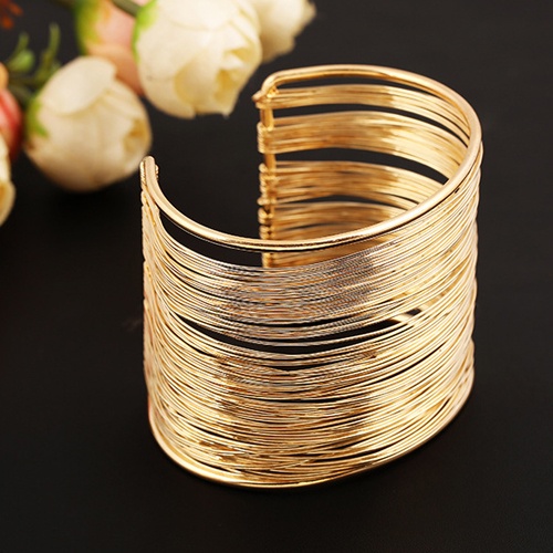 Hu Hu Hu Hu Hu Alat Bantu Pasang Kacamata♡ Gelang Bangle Cuff Lebar Model Kawat Multilayer Bahan Metal Untuk Wanita