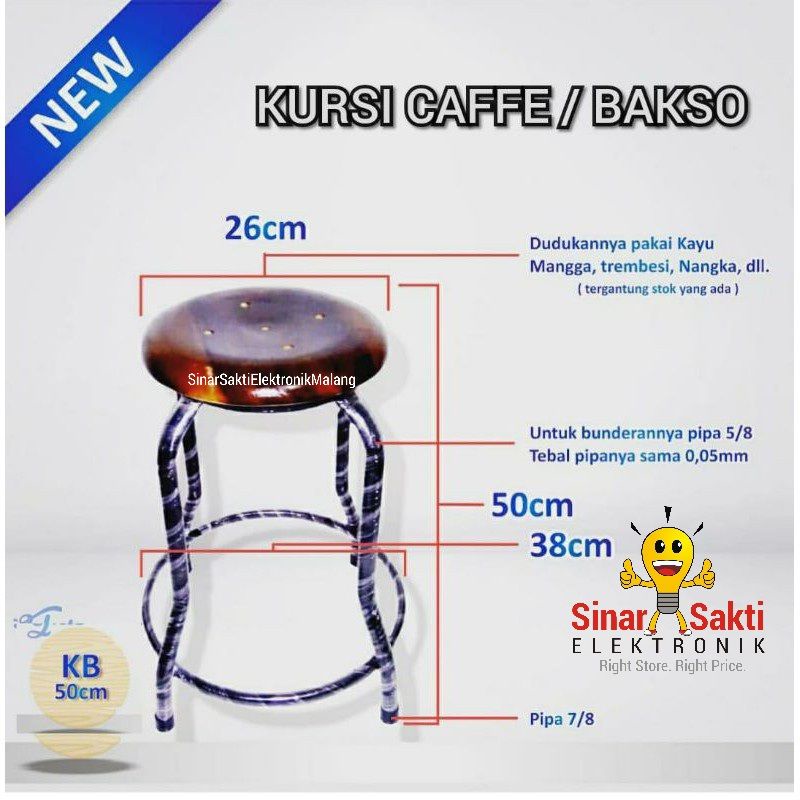 Kursi Kayu Bakso Tinggi Kafe Cafe Bar Besi 50 cm Pendek Depot Warung